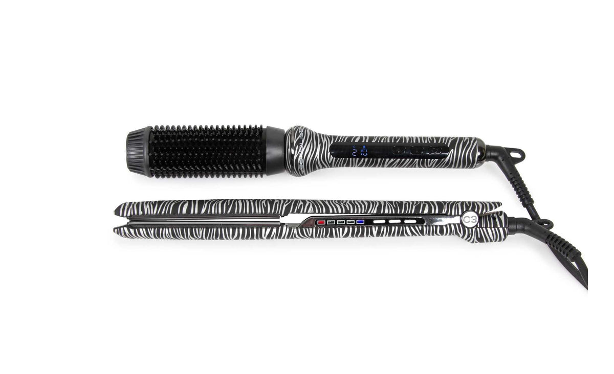 Plancha C3 SILVER ZEBRA + cepillo HOT BRUSH By Corioliss